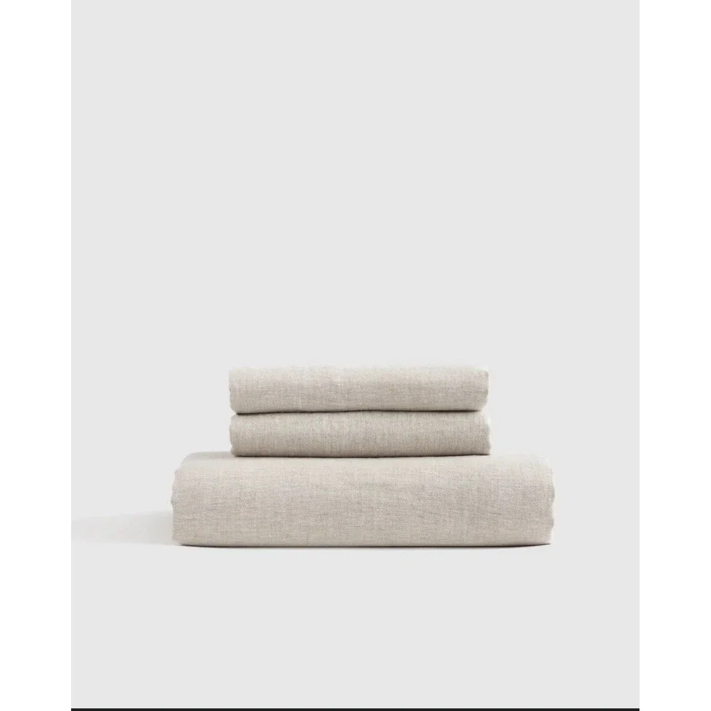 Quince King Fitted Sheet 2 Pillowcases  Linen Natural Chambray 3pc $144 Retail